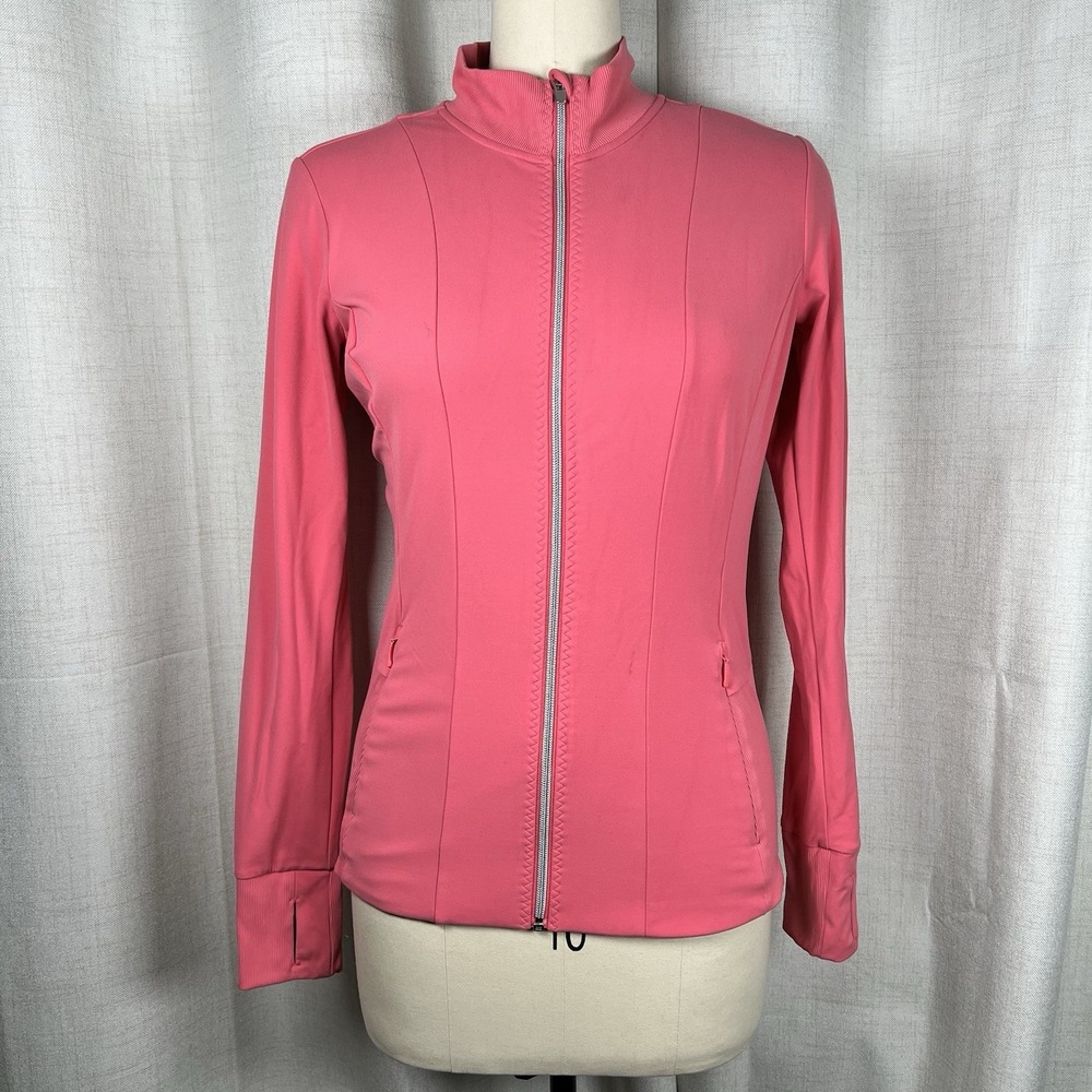 Athleta Powervita Coral‎ Shanti Full Zip Salutation Jacket Thumbholes Medium